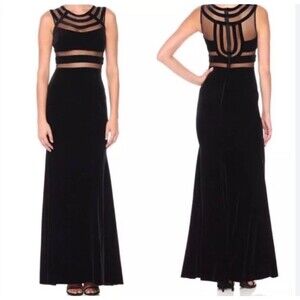 Betsy & Adam Purple Crushed Velvet Maxi Dress Whimsygoth Cut Out Mesh Size 4